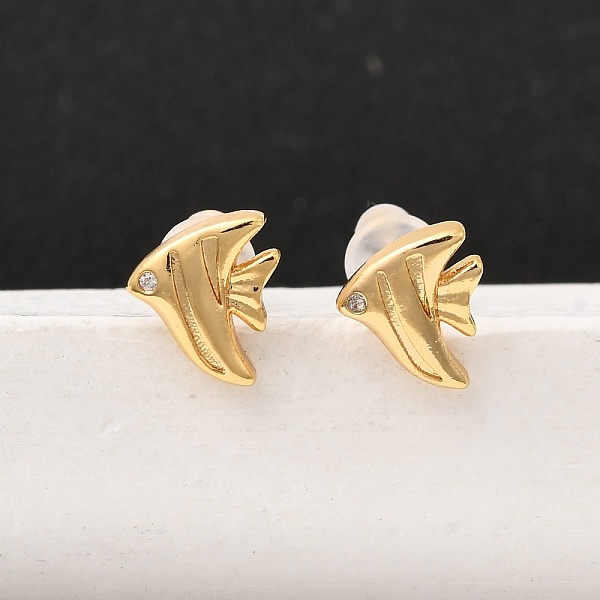 Latón micro pave aretes de circonita cúbica transparente
