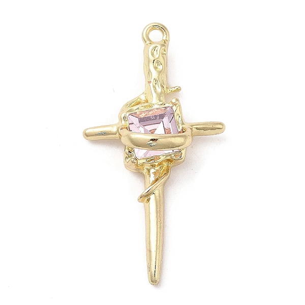 

PandaHall Alloy Rhinestone Pendants, Golden, Cross Charms, Light Rose, 35x18x9mm, Hole: 1.5mm Alloy+Rhinestone Cross Pink