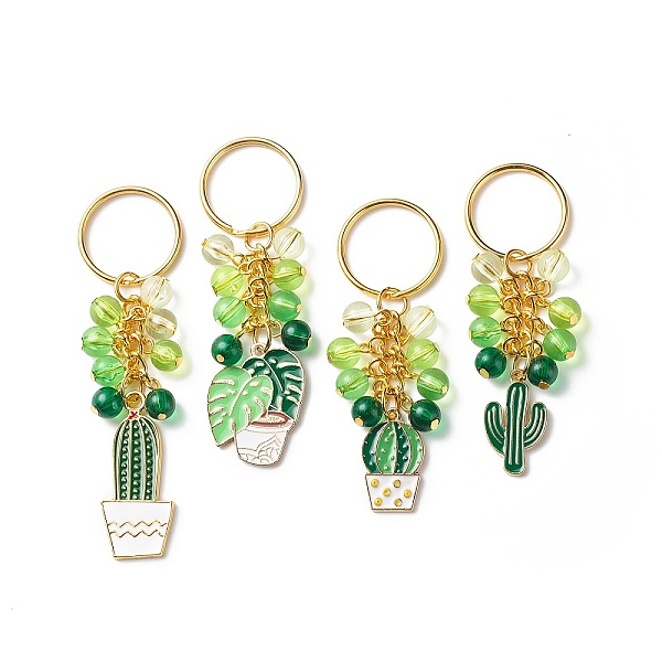 

PandaHall 4Pcs Cactus/Leaf Potting Alloy Enamel Pendant Keychain, with Acrylic Beads, for Car Bag Pendant Decoration Key Chain, Green...