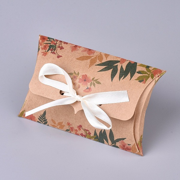 

PandaHall Paper Pillow Candy Boxes, with Ribbon, Wedding Favor Party Supply Gift Boxes, Floral Pattern, Colorful, 123x76x25mm Paper Pillow