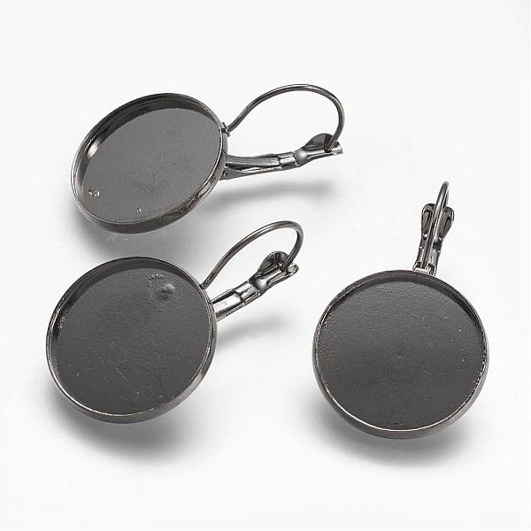 

PandaHall Brass Leverback Earring Settings, Round, Gunmetal, 20mm wide, 32mm long, Tray: 18mm, Pin: 0.8mm Brass