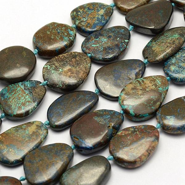 

PandaHall Natural Chrysocolla Beads Strands, teardrop, 21~28x18~23x3~8mm, Hole: 1mm, about 15pcs/strand, 16.7 inch Chrysocolla Teardrop
