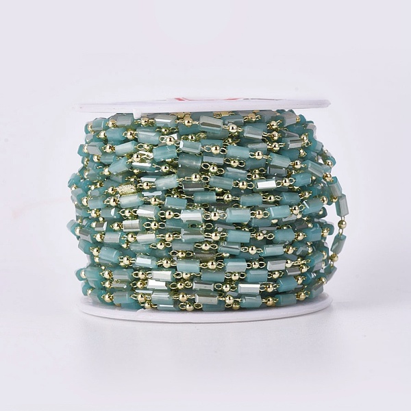 

PandaHall Handmade Glass Beaded Chains, Soldered, with Brass Findings, with Spool, Long-Lasting Plated, Real 18K Gold Plated, Cuboid, Medium..., Green