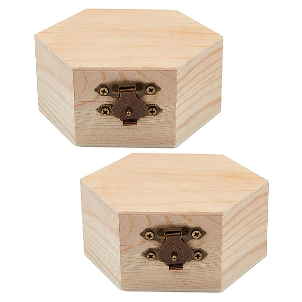 Gorgecraft 2pcs未完成の木製ボックス六角形の木製収納ボックス、ヒンジ付きのふたとdiyイースターアート趣味のジュエリーボックス用のフロントクラスプ