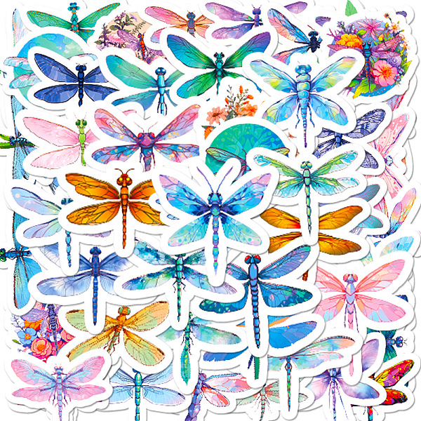 

PandaHall 50Pcs PVC Self-Adhesive Cartoon Dragonfly Stickers, Waterproof Insect Decals for Party Decorative Presents, Mixed Color, 30~60mm..., Multicolor