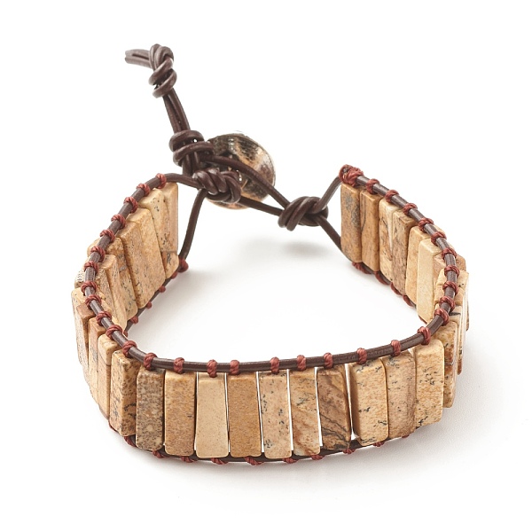

PandaHall Natural Picture Jasper Rectangle Beaded Bracelet, Braided Gemstone Jewelry for Women, 8-7/8 inch(22.5cm) Picture Jasper