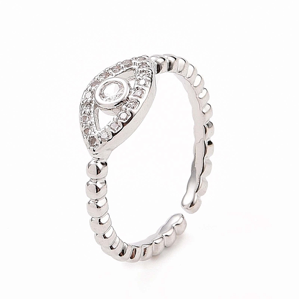 

PandaHall Clear Cubic Zirconia Evil Eye Open Cuff Ring, Brass Jewelry for Women, Platinum, Inner Diameter: 15.5mm Brass+Cubic Zirconia Clear