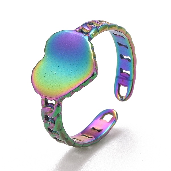 

PandaHall Rainbow Color Ion Plating(IP) 304 Stainless Steel Heart Open Cuff Ring for Women, US Size 6 1/4(16.7mm) 304 Stainless Steel