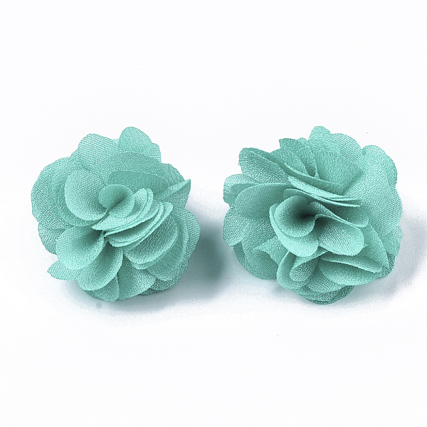 PandaHall Polyester Fabric Flowers, for DIY Headbands Flower Accessories Wedding Hair Accessories for Girls Women, Turquoise, 34mm Cloth...