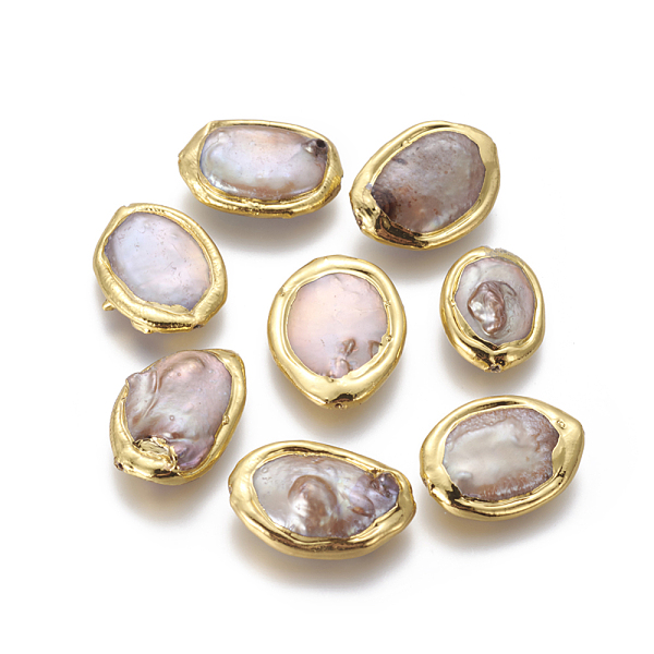 

PandaHall Natural Cultured Freshwater Pearl Beads, with Brass Findings, Nuggets, Tan, Golden, 19~22x12.5~15x4~9mm, Hole: 0.7mm Pearl Nuggets..., Orange