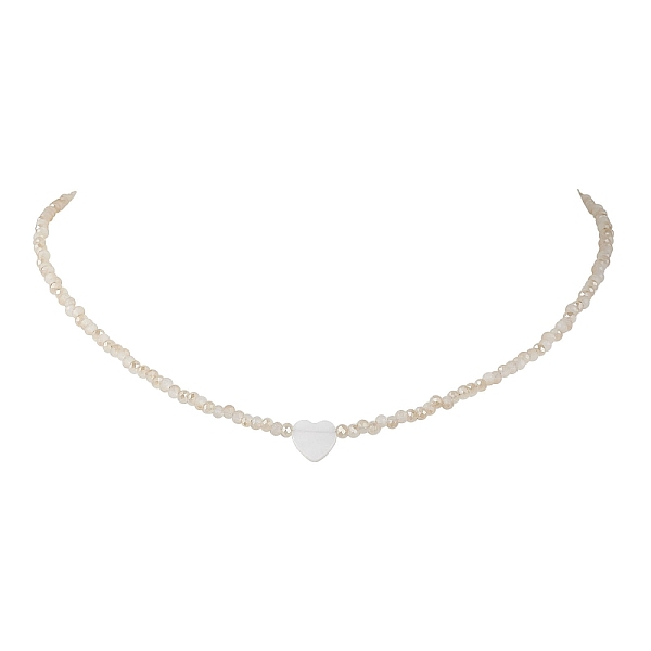 

PandaHall Glass Beads with Shell Heart Necklaces, Old Lace, 17.99 inch(45.7cm) Glass Heart