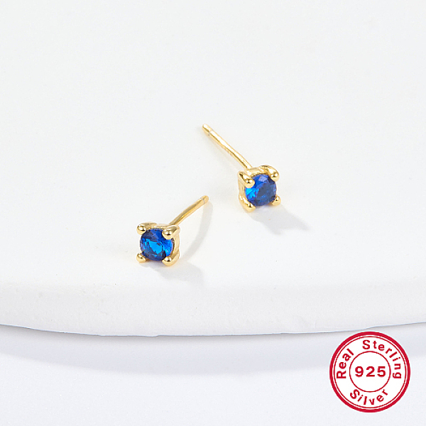 

PandaHall Golden Sterling Silver Micro Pave Cubic Zirconia Stud Earring, Square, Blue, 4x4mm Cubic Zirconia Square Blue