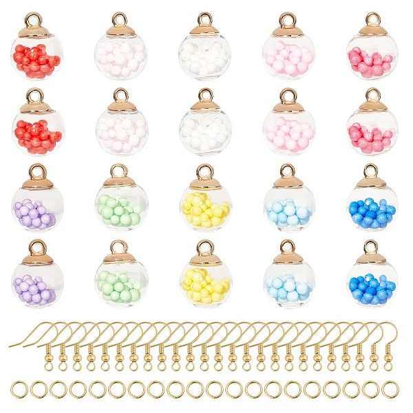 

PandaHall DIY Dangle Earring Making Kits, with Glass Globe Pendant, Brass Earring Hooks and Iron Jump Rings, Round, Mixed Color, Pendants..., Multicolor