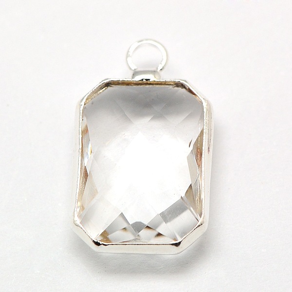 

PandaHall Silver Color Plated Brass Glass Rectangle Octagon Pendants, Faceted, Clear, 22x14x5mm, Hole: 2mm Brass+Glass Octagon Clear