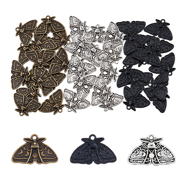 

PandaHall DICOSMETIC 60Pcs 2 Colors Alloy Pendants, Moth with Moon Phase Charm, Mixed Color, 16x24.5x2mm, Hole: 1.8mm, 20pc/color Alloy Moon