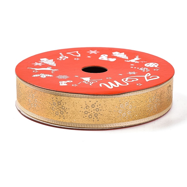 

PandaHall 5 Yards Christmas Gold Stamping Polyester Printed Ribbon, for Gift Wrapping, Snowflake, 5/8 inch(16mm) Polyester Snowflake Red