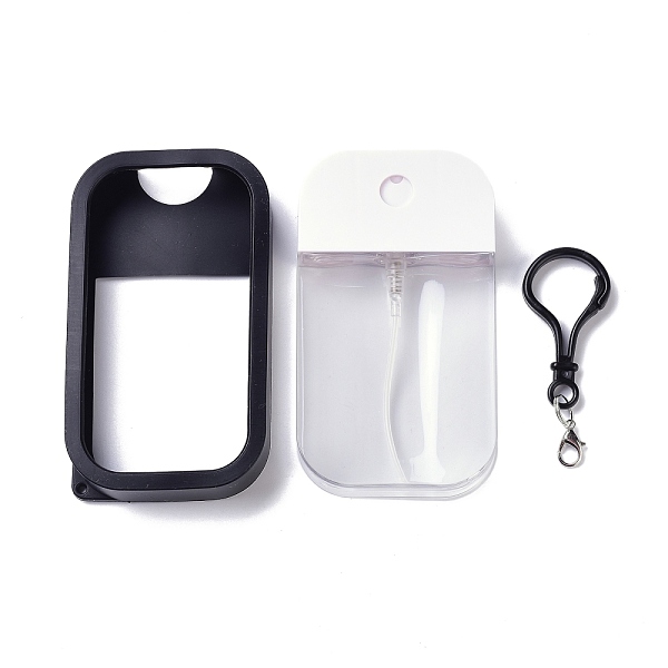 

PandaHall Empty Portable Plastic Spray Bottles, Refillable Bottles, Fine Mist Atomizer, with Silicone Case and Lobster Clasp, Rectangle..., Black