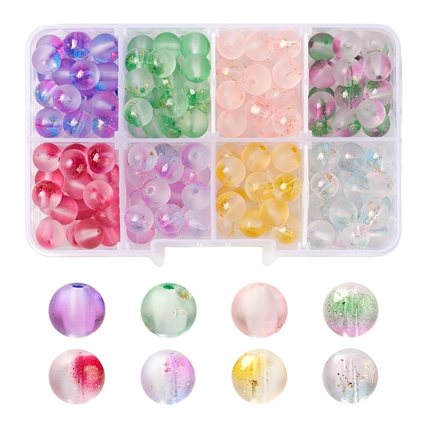 

PandaHall 176Pcs 8 Colors Frosted Spray Painted Glass Beads, with Golden Foil, Round, Mixed Color, 8~9mm, Hole: 1.2~1.5mm, 22pcs/color Glass..., Multicolor