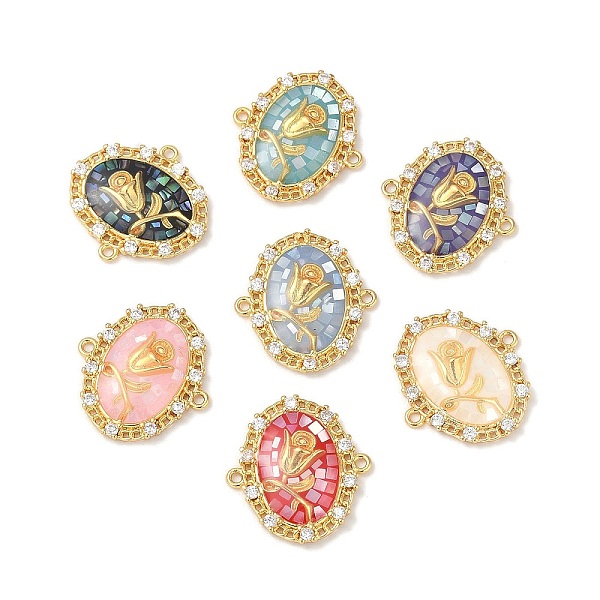

PandaHall Epoxy Resin & Shell Connector Charms, Rack Plating Brass Pave Clear Cubic Zirconia Oval Links, 18K Gold Plated, Long-lasting..., Multicolor