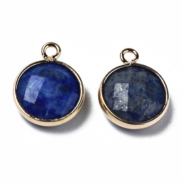 

PandaHall Natural Lapis Lazuli Charms, Faceted, with Golden Plated Brass Edge and Loop, Flat Round, 14.5x11.5x4.5mm, Hole: 1.5mm Lapis...