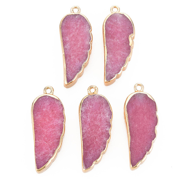 

PandaHall Natural Agate Pendants, with Light Gold Plated Iron Findings, Wing, Dyed & Heated, Pale Violet Red, 33~33.5x12~13x5~6mm, Hole...