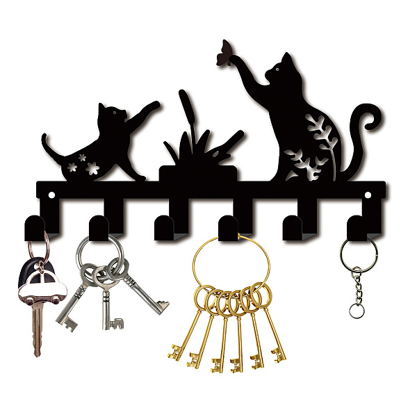 

PandaHall CREATCABIN Metal Key Holder Black Key Hooks Organizer Hanger Rack Wall Mounted Decorative with 6 Hooks Cat Butterfly for Front...