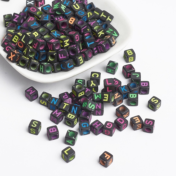 

PandaHall Opaque Acrylic Beads, Horizontal Hole, Cube with Letter, Mixed Color, 6x6x6mm, Hole: 3.5mm, about 3300pcs/500g Acrylic Cube..., Multicolor