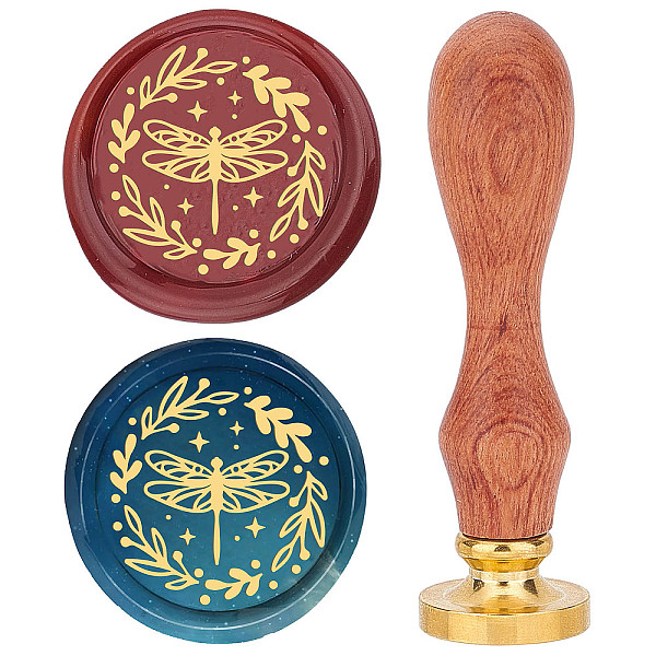 

PandaHall Brass Wax Seal Stamp with Rosewood Handle, for DIY Scrapbooking, Dragonfly Pattern, 25mm Brass Dragonfly