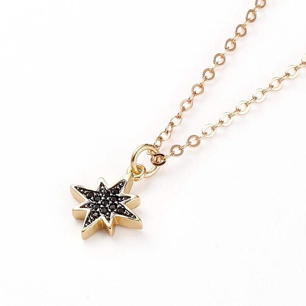 

PandaHall Brass Micro Pave Cubic Zirconia Star Pendant Necklaces, with Lobster Claw Clasps, Black, Real 18K Gold Plated, 17.12 inch(43.5cm)...