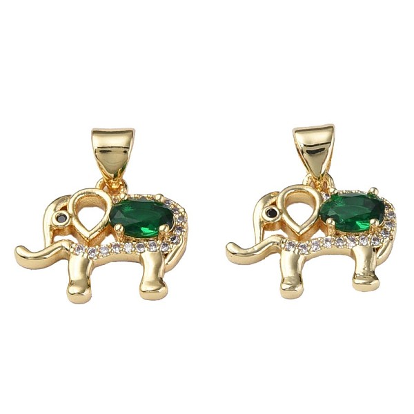 

PandaHall Brass Micro Pave Cubic Zirconia Pendants, with Brass Snap on Bails, Nickel Free, Real 18K Gold Plated, Elephant, Green...