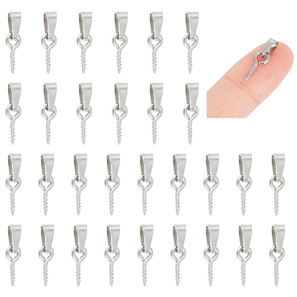 

PandaHall Unicraftale 50Pcs 304 Stainless Steel Screw Eye Peg Bails, Stainless Steel Color, 17.5mm, Hole: 6x3mm, Pin: 1.3mm 304 Stainless...