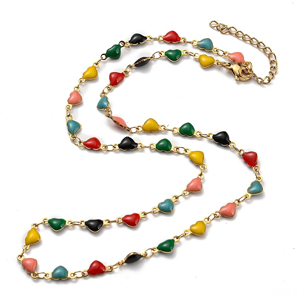 

PandaHall Ion Plating(IP) Golden 304 Stainless Steel Heart Link Chain Necklaces, with Enamel, Colorful, 17.72~17.91 inch(45~45.5cm) 304...