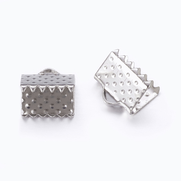 

PandaHall Iron Ribbon Crimp Ends, Nickel Free, Platinum, 8x8mm, Hole: 2mm Iron