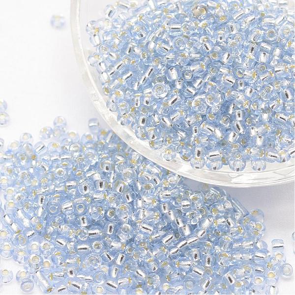 

PandaHall 8/0 Transparent Glass Round Seed Beads, Grade A, Silver Lined, Alice Blue, 2.8~3.2mm, Hole: 1.0mm, about 15000pcs/pound Glass Blue