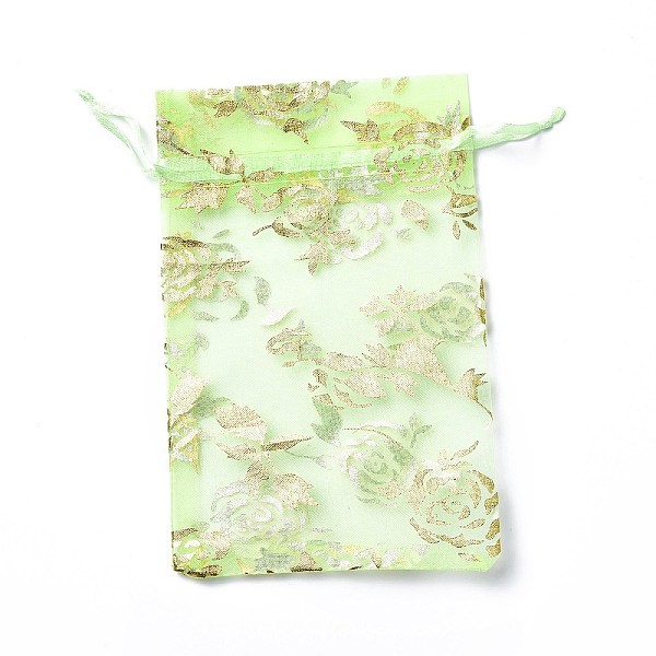 

PandaHall Organza Drawstring Jewelry Pouches, Wedding Party Gift Bags, Rectangle with Gold Stamping Rose Pattern, Pale Green, 15x10x0.11cm...