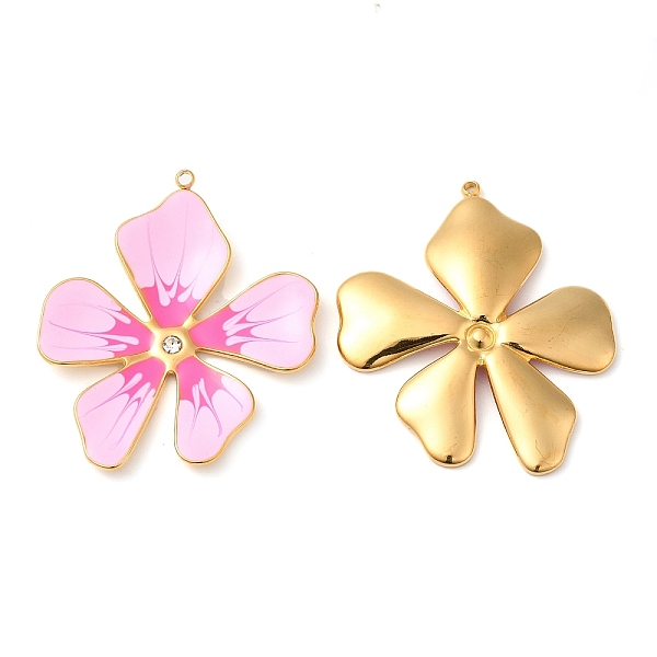 

PandaHall 304 Stainless Steel Enamel Pendants, with Rhinestones, Real 18K Gold Plated, Flower Charm, Pearl Pink, 37.5x33x3mm, Hole: 1.4mm...