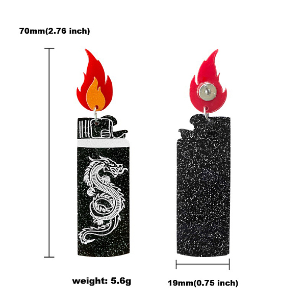 

PandaHall Alloy Dragon Lighter Dangle Stud Earrings, Gothic Jewelry for Women, Black, 70x19mm Acrylic Dragon Black