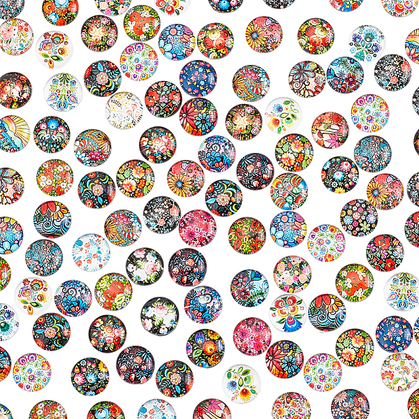 

PandaHall PH 100pcs 12mm Flower Printed Glass Cabochons, Half Round Floral Dome Cabochons Mosaic Tiles Mosaic Printed Glass for Photo Cameo...