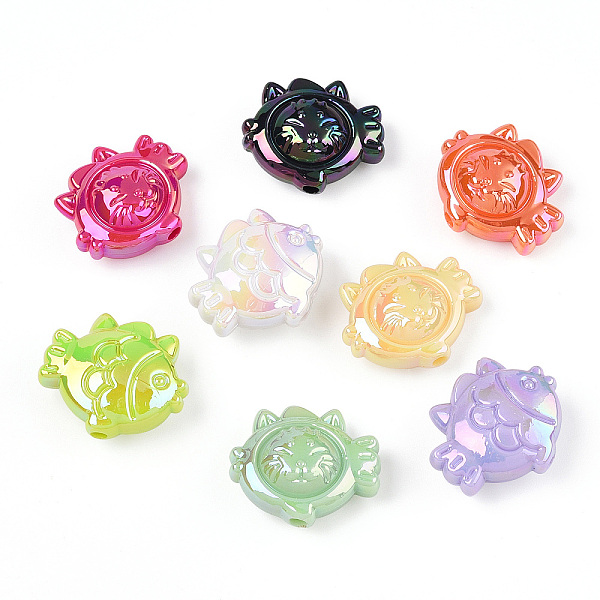 

PandaHall UV Plating Acrylic Beads, Iridescent, Fish and Cat, Mixed Color, 22x26x11.5mm, Hole: 2.5mm Acrylic Fish Multicolor