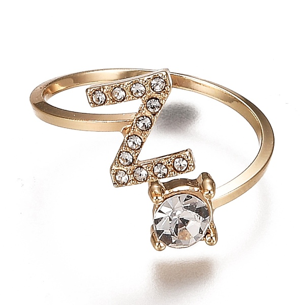 

PandaHall Alloy Cuff Rings, Open Rings, with Crystal Rhinestone, Golden, Letter.Z, US Size 7 1/4(17.5mm) Alloy+Rhinestone Letter Z Clear