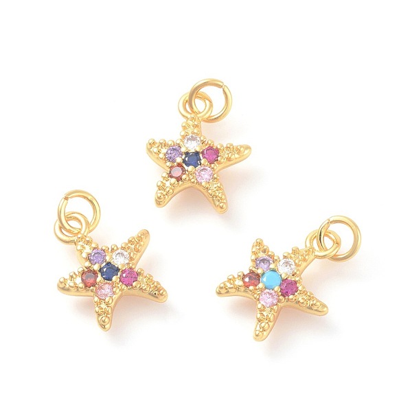 

PandaHall Brass Micro Pave Cubic Zirconia Charms, Starfish/Sea Stars, Colorful, Golden, 14.5x12x3mm, Hole: 3mm Brass+Cubic Zirconia Starfish