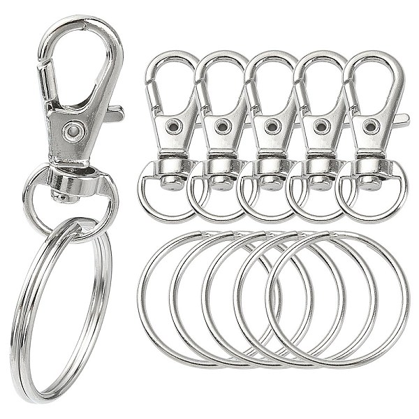 DIY Keychain Making Kit, Including Alloy Swivel Lobster Claw Clasps, Iron Split Key Rings, Platinum, 10Pcs/bag