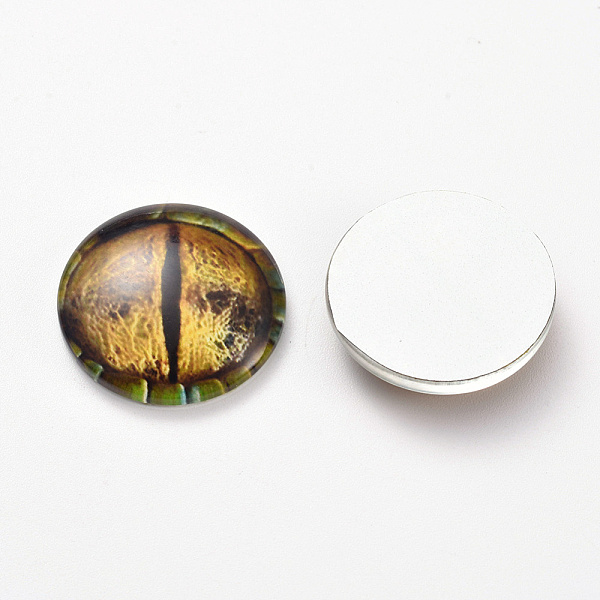 

PandaHall Glass Cabochons, Half Round/Dome with Animal Eye Pattern, Goldenrod, 19.9x6.3mm Glass Half Round Gold