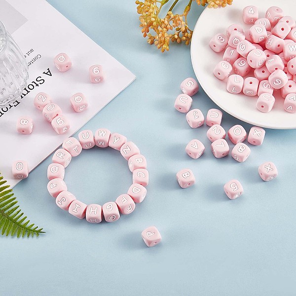 PandaHall 108 Pcs White Cube Silicone Beads Letter Number Square Dice Alphabet Beads with 2mm Hole Spacer Loose Letter Beads for Bracelet...