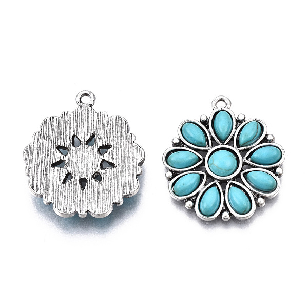 

PandaHall Synthetic Turquoise Pendants, with Antique Silver Tone Aolly Findings, Cadmium Free & Lead Free, Flower, Sky Blue, 28x25x5mm, Hole...