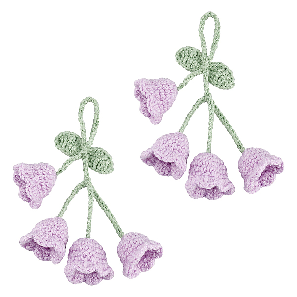 PandaHall 2Pcs Crochet Lily of The Valley Polyester Car Hanging Pendant, for Auto Rear View Mirror and Car Interior Hanging Accessories...