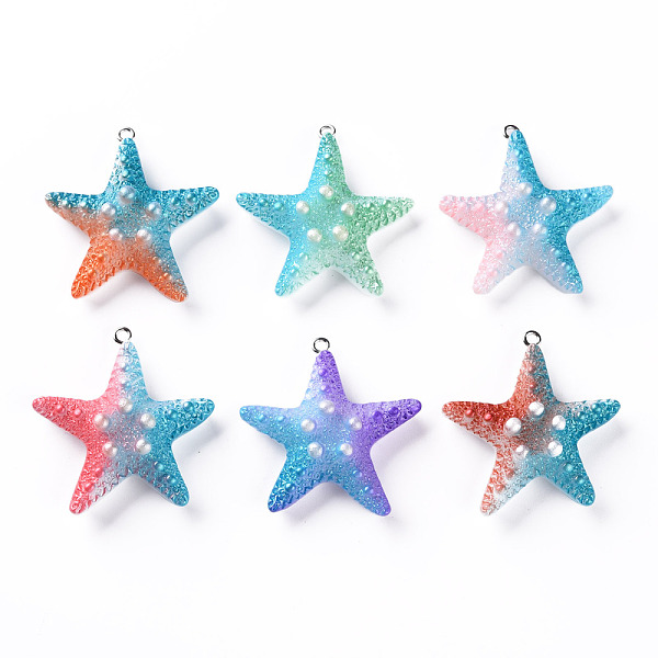 

PandaHall Resin Pendants, with Platinum Iron Loops, Gradient Color, Starfish, Mixed Color, 38x36~37x12mm, Hole: 2mm Iron+Resin Starfish..., Multicolor