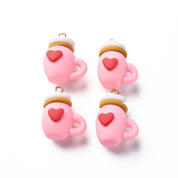 

PandaHall Handmade Polymer Clay Pendants, with Light Gold Iron Loops, Christmas, Feeding-bottle with Heart, Pink...