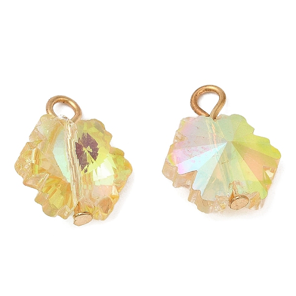 

PandaHall Glass Pendants, with Light Gold Brass Loops, Faceted, Flower Charms, Light Khaki, 17~17.5x14x7.5~8mm, Hole: 2.3~2.8mm Brass+Glass...