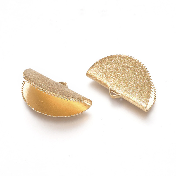 

PandaHall Brass Ribbon Crimp Ends, Textured, Half Round, Raw(Unplated), 25x14x8~9mm, Hole: 3x1.5mm Brass